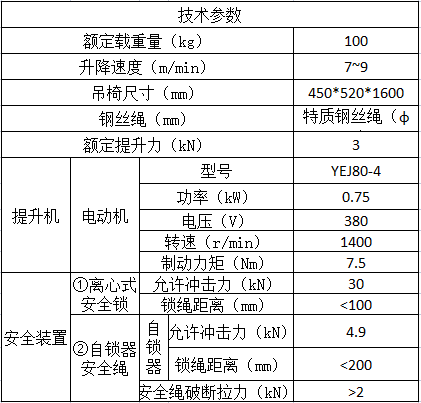 悬挂座椅参数